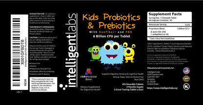 Intelligent Labs 6B CFU Kids Probiotic with Prebiotics – Sunfiber & FOS – 60-Day Chewable