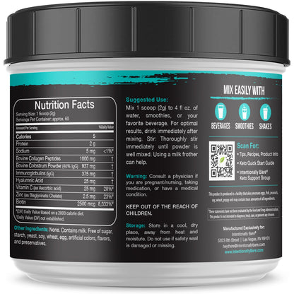 Intentionally Bare Colostrum & Collagen Powder – Grass-Fed, Biotin, Hyaluronic Acid | 60 Servings