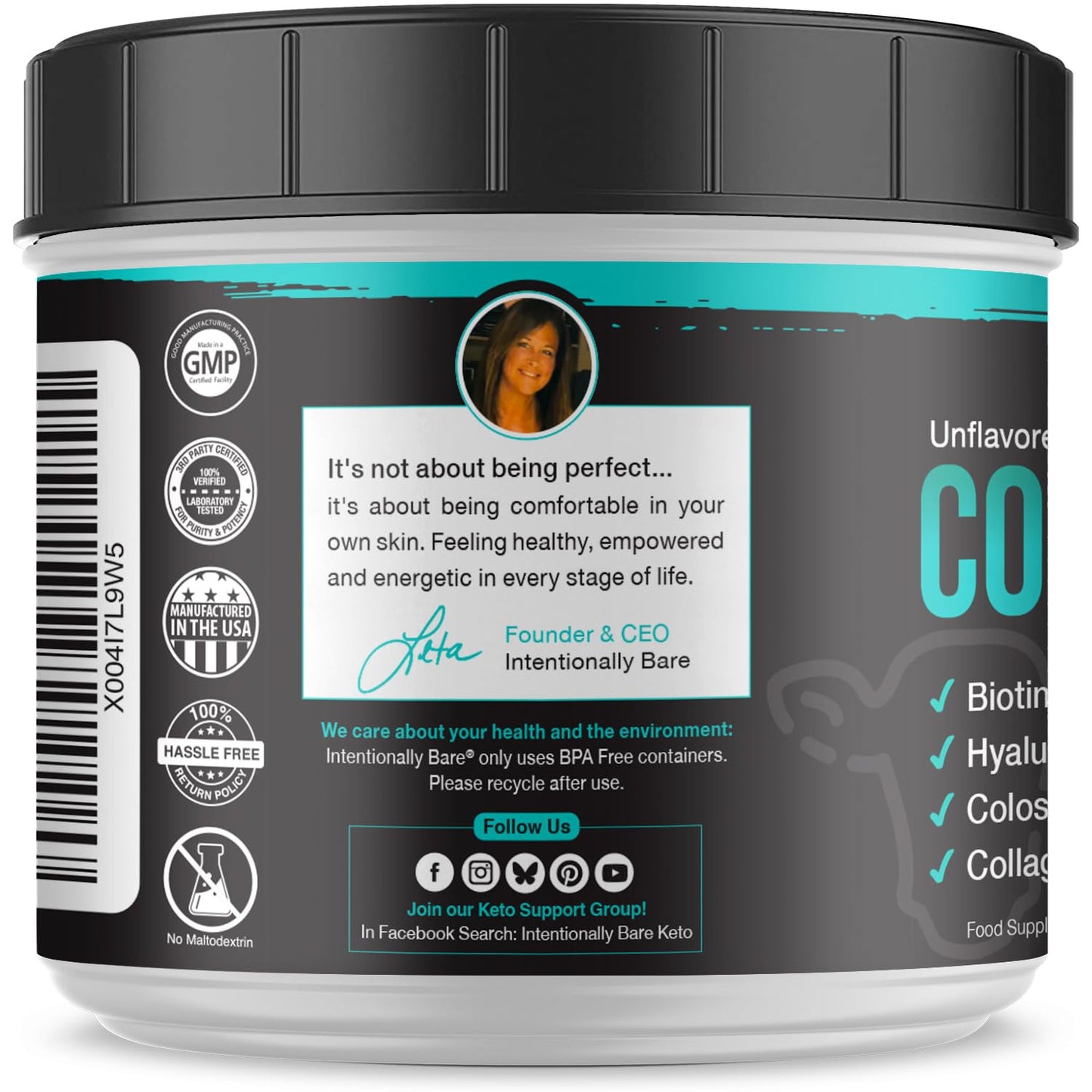 Intentionally Bare Colostrum & Collagen Powder – Grass-Fed, Biotin, Hyaluronic Acid | 60 Servings