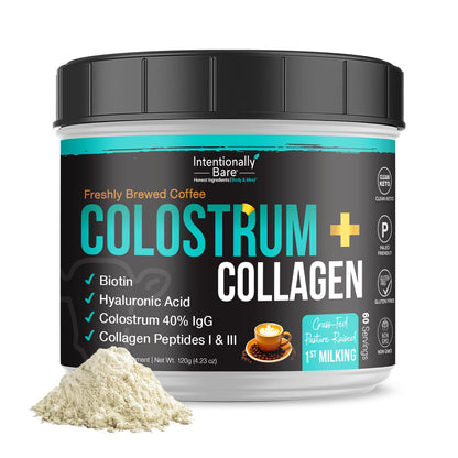 Intentionally Bare Colostrum & Collagen Powder – Coffee Flavor, 60 Servings