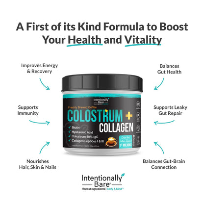 Intentionally Bare Colostrum & Collagen Powder – Coffee Flavor, 60 Servings