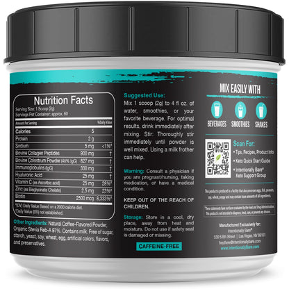 Intentionally Bare Colostrum & Collagen Powder – Coffee Flavor, 60 Servings