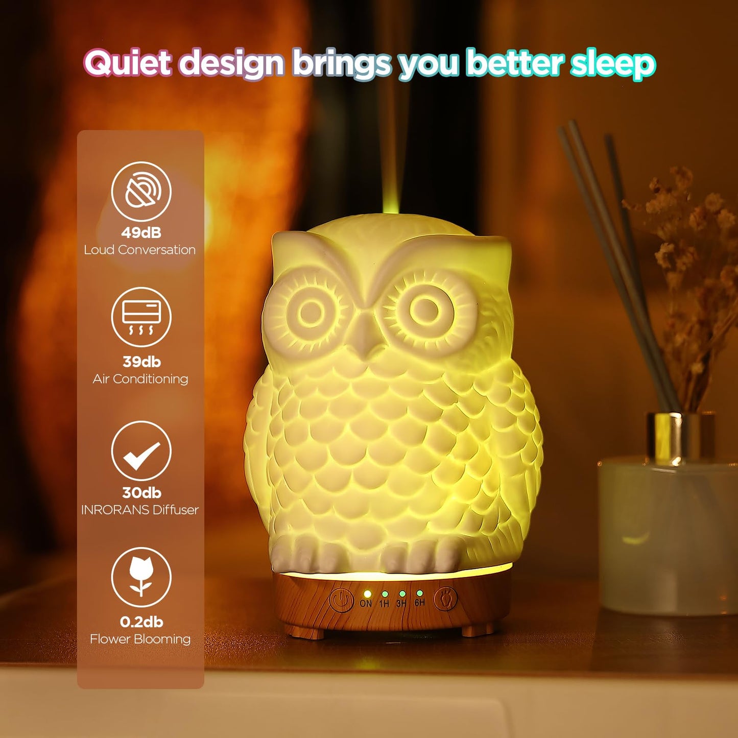 Owl Ceramic Aromatherapy Diffuser 160ml – INRORANS Ultrasonic Stone Owl Night Light