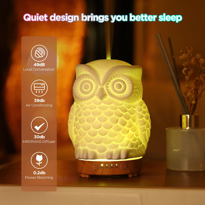 Owl Ceramic Aromatherapy Diffuser 160ml – INRORANS Ultrasonic Stone Owl Night Light