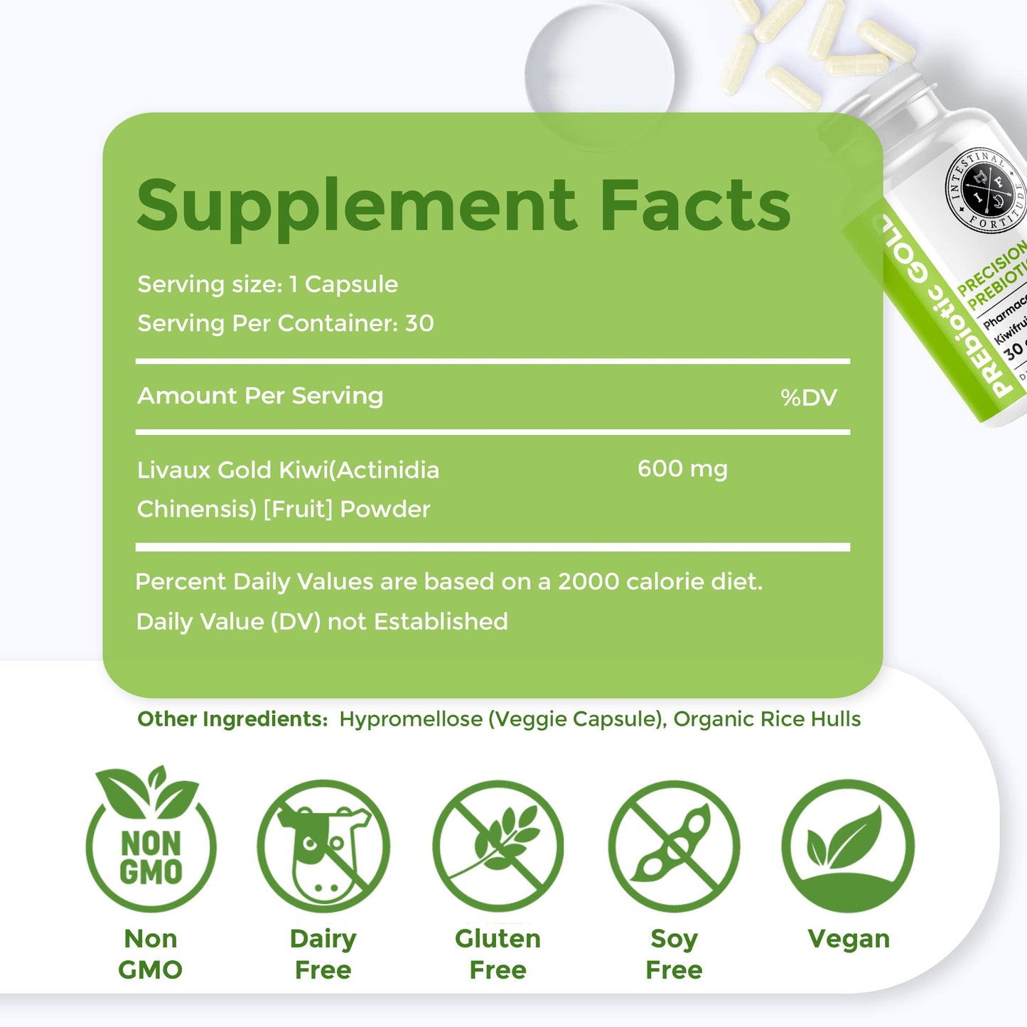 Intestinal Fortitude PREbiotic Gold: Kiwifruit Fiber & Butyrate for Gut Health (Dairy-Free)