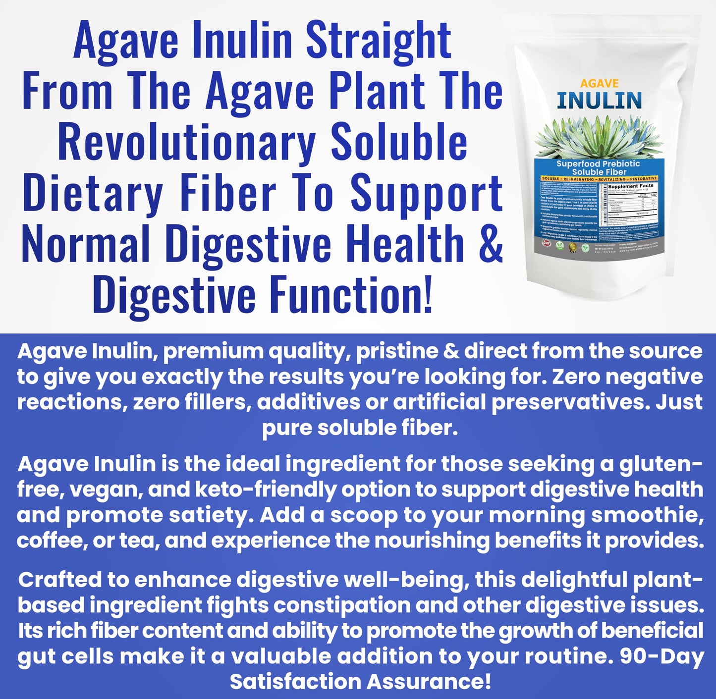 Organic Inulin Powder 16oz | Prebiotic Fiber for Digestive Health & Gut Wellness