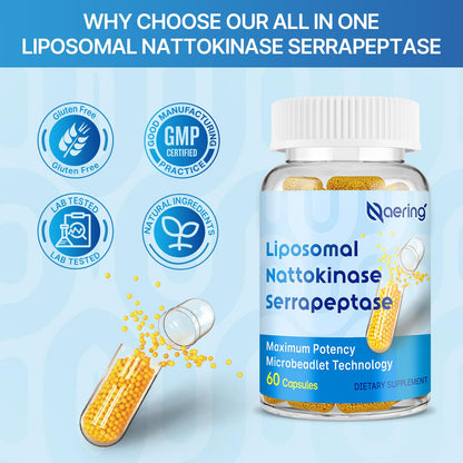 Liposomal Nattokinase 12,000 FU & Serrapeptase 360,000 SPU – Enzyme Supplement (60 Capsules)