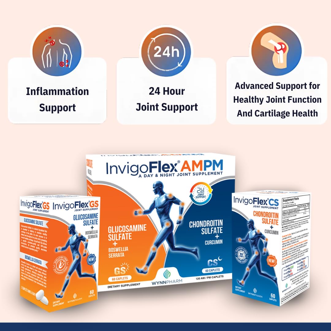 INVIGOFLEX AMPM – Glucosamine & Chondroitin, Turmeric Curcumin, Boswellia | 24-Hour Joint Support