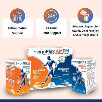 INVIGOFLEX AMPM – Glucosamine & Chondroitin, Turmeric Curcumin, Boswellia | 24-Hour Joint Support