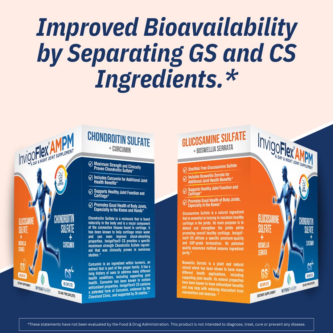 INVIGOFLEX AMPM – Glucosamine & Chondroitin, Turmeric Curcumin, Boswellia | 24-Hour Joint Support