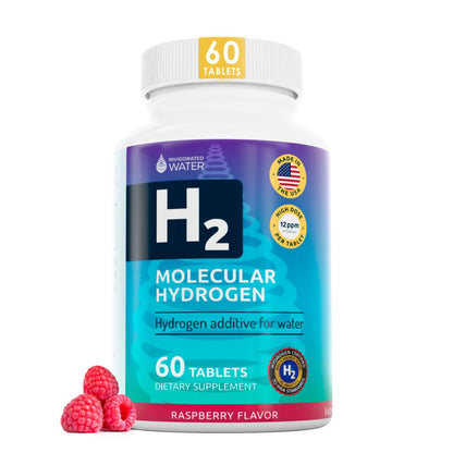 Invigorated Water Flavored Hydrogen Tablets with Magnesium – 12 PPM H2 (60 Servings, Raspberry) – Non-GMO