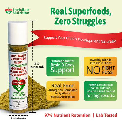 InviNutri Superfood Powder – Unflavoured, Sensory-Friendly | 40x Nutrients, 30mg Sulforaphane