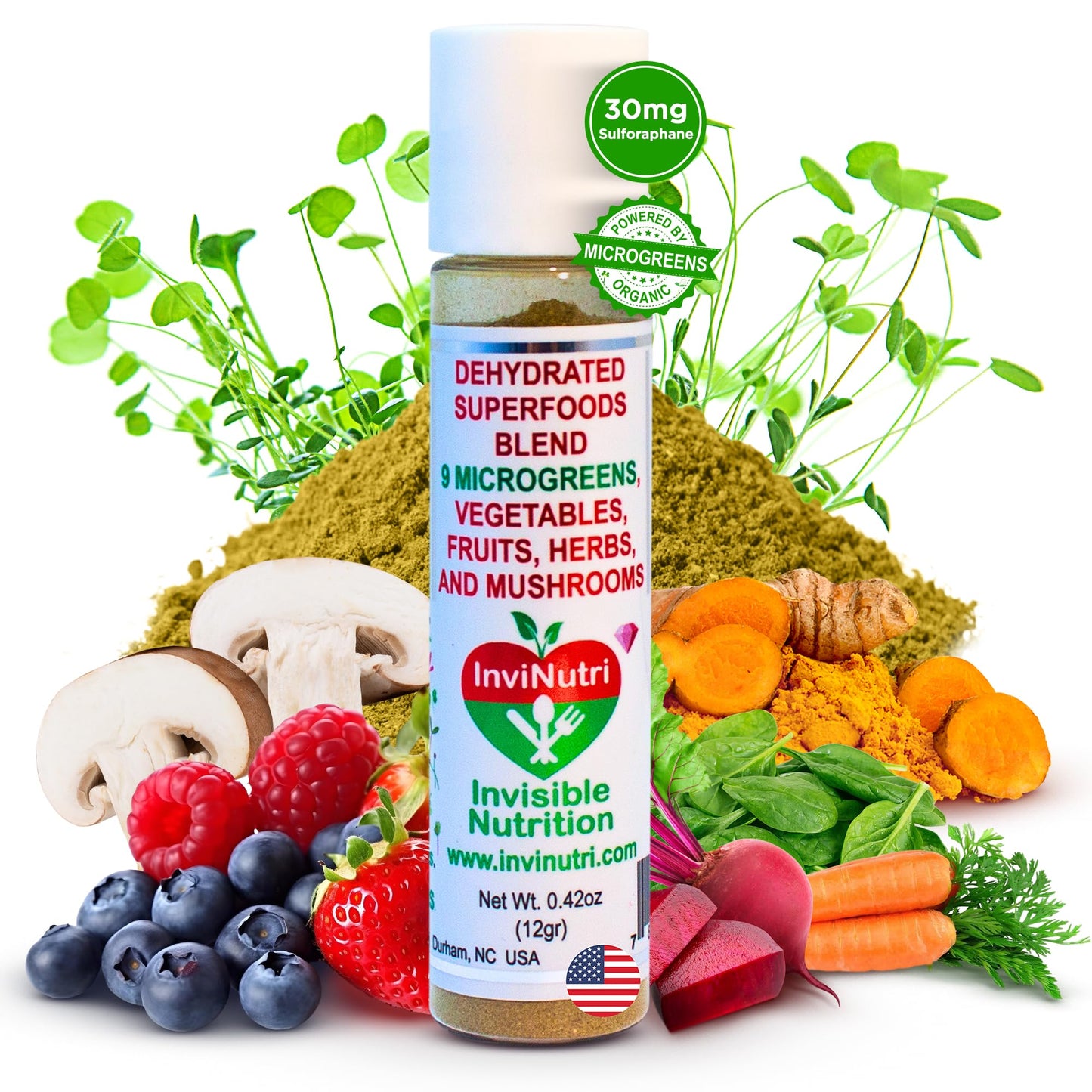 InviNutri Superfood Powder – Unflavoured, Sensory-Friendly | 40x Nutrients, 30mg Sulforaphane