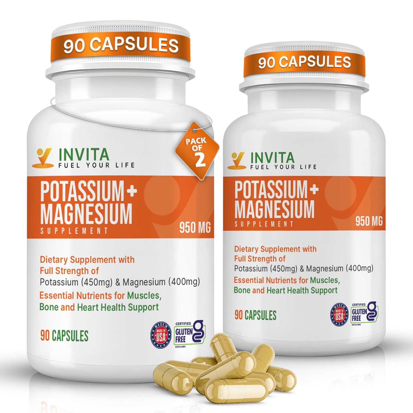Invita Potassium Magnesium – 180 Capsules, High Absorption, Non-GMO, Gluten Free