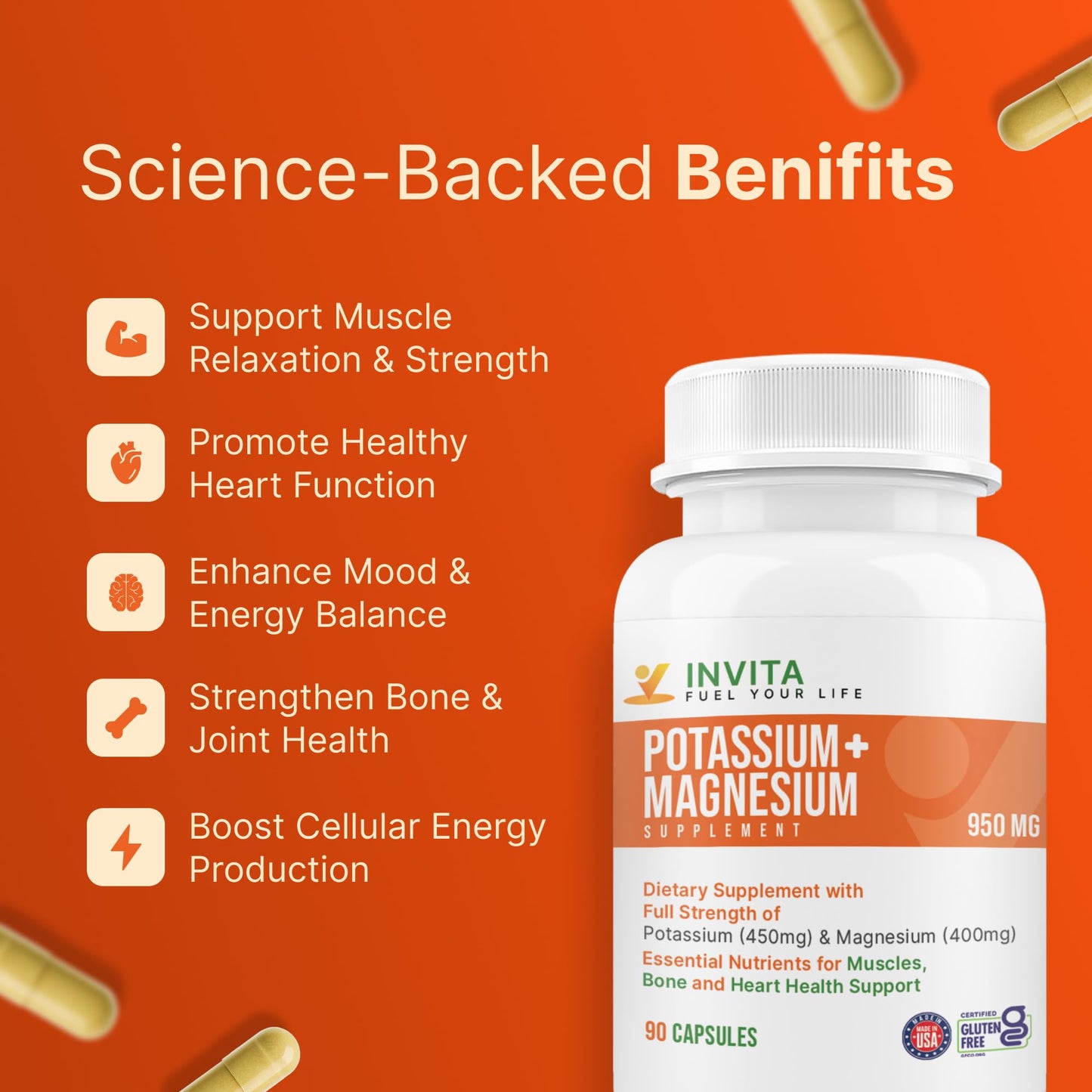 Invita Potassium Magnesium – 180 Capsules, High Absorption, Non-GMO, Gluten Free