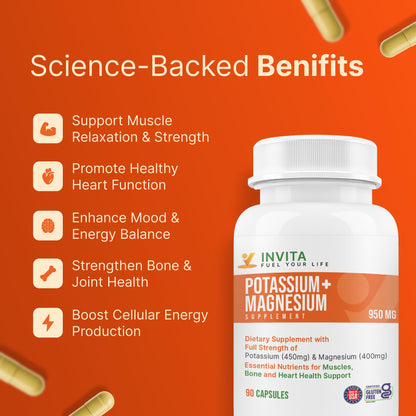 Invita Potassium Magnesium – 180 Capsules, High Absorption, Non-GMO, Gluten Free
