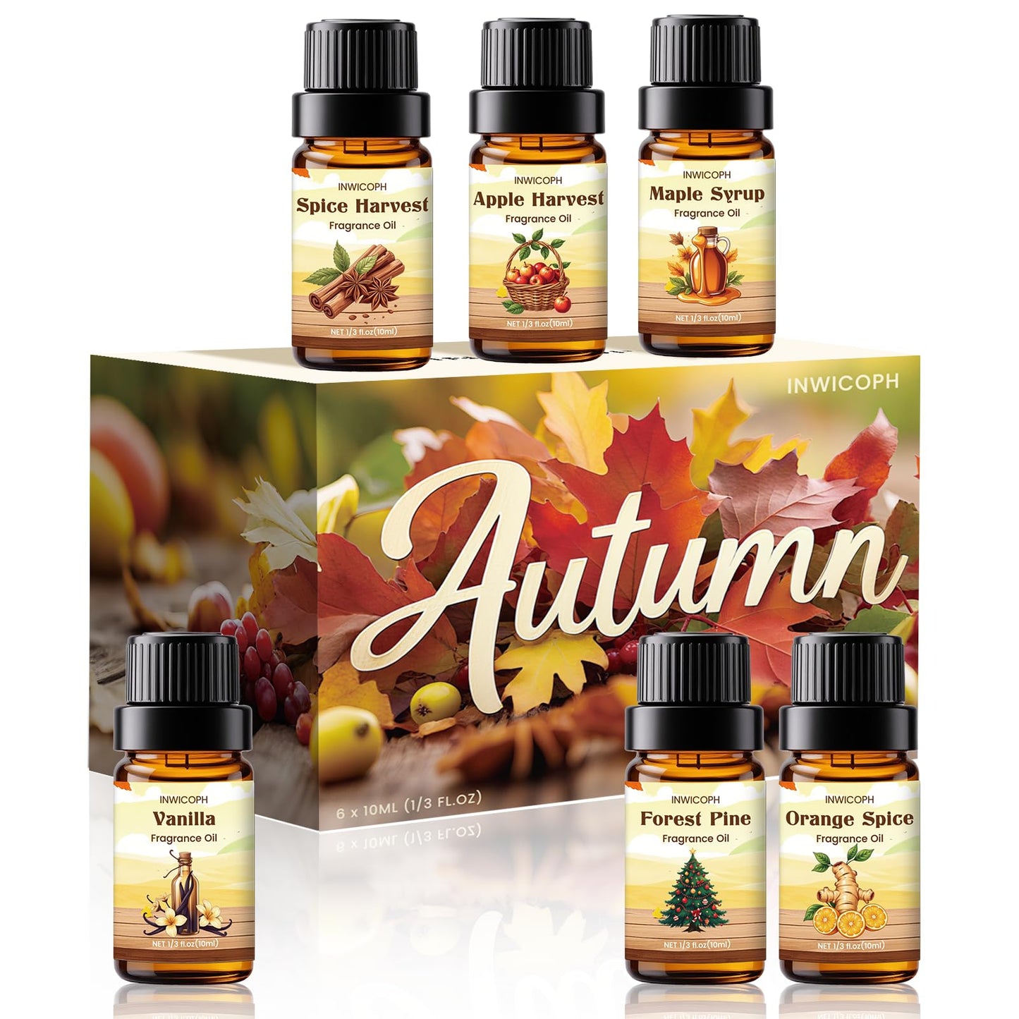 INWICOPH Autumn Fragrance Oils Set | 6x10ml Fall Scents for Diffuser & Candle Making