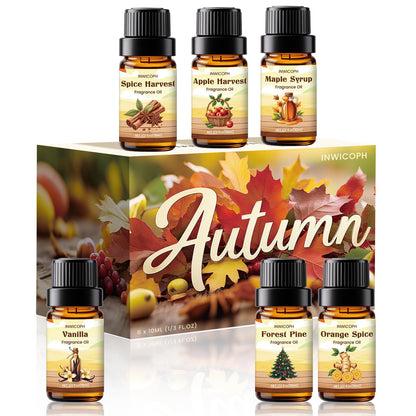 INWICOPH Autumn Fragrance Oils Set | 6x10ml Fall Scents for Diffuser & Candle Making