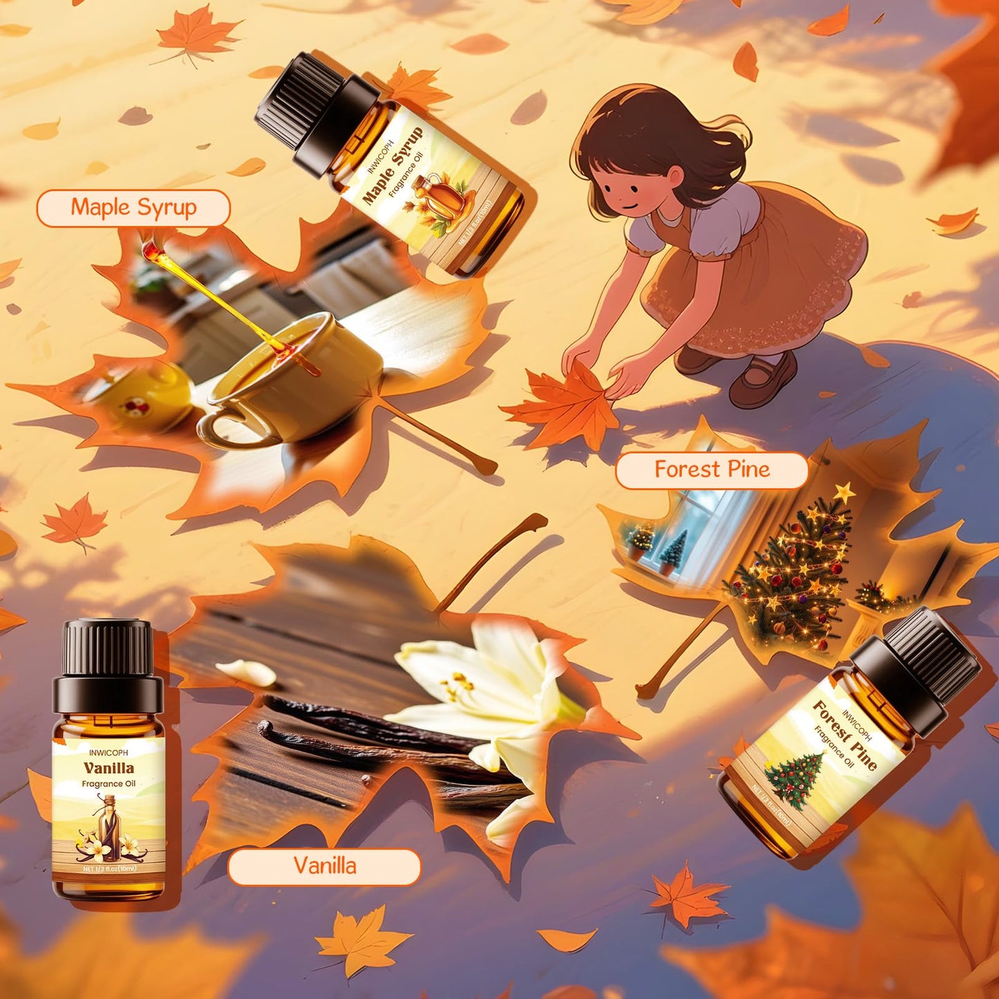 INWICOPH Autumn Fragrance Oils Set | 6x10ml Fall Scents for Diffuser & Candle Making