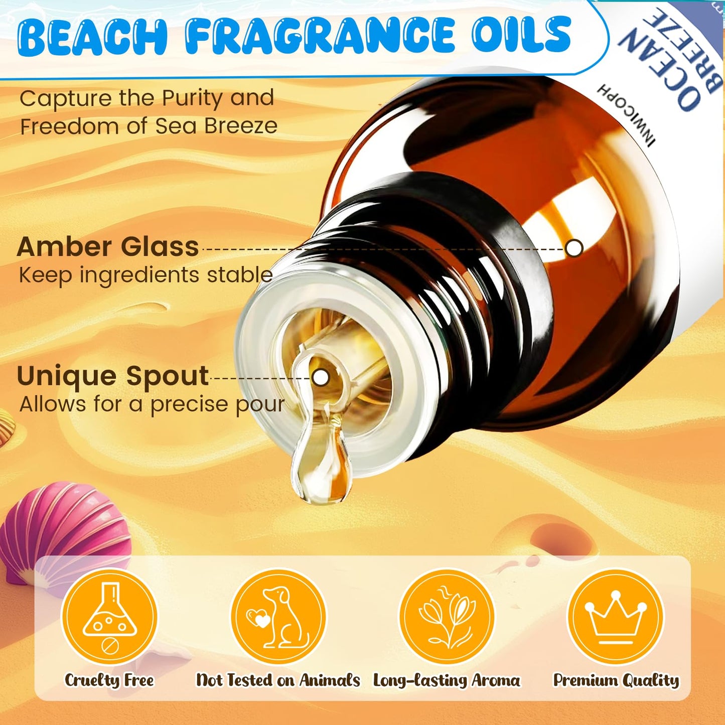 INWICOPH Beach Fragrance Oil Set – 6x10ml for Diffusers, Candles & Soaps