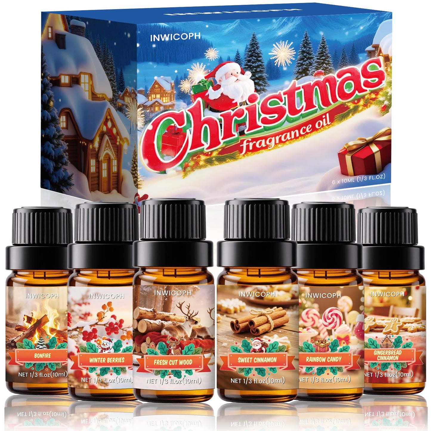 INWICOPH Christmas Fragrance Oil Set – 6×10ml Holiday Diffuser Oils