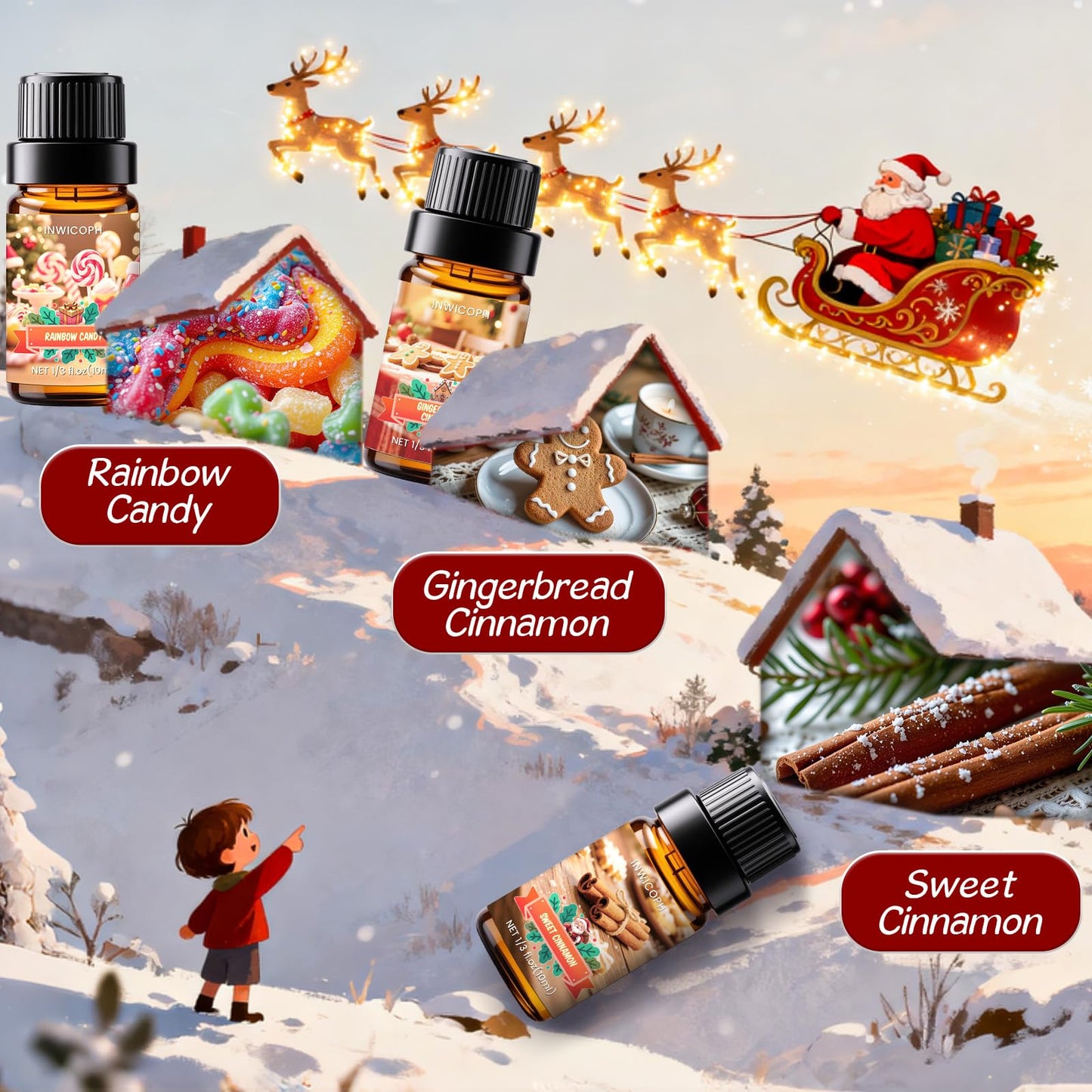 INWICOPH Christmas Fragrance Oil Set – 6×10ml Holiday Diffuser Oils