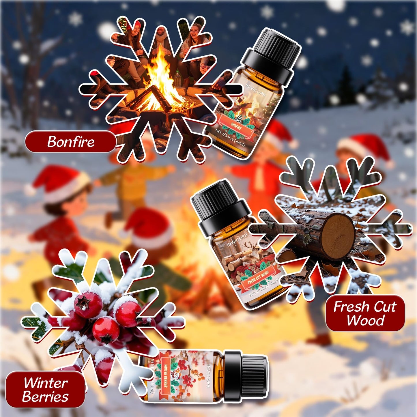 INWICOPH Christmas Fragrance Oil Set – 6×10ml Holiday Diffuser Oils