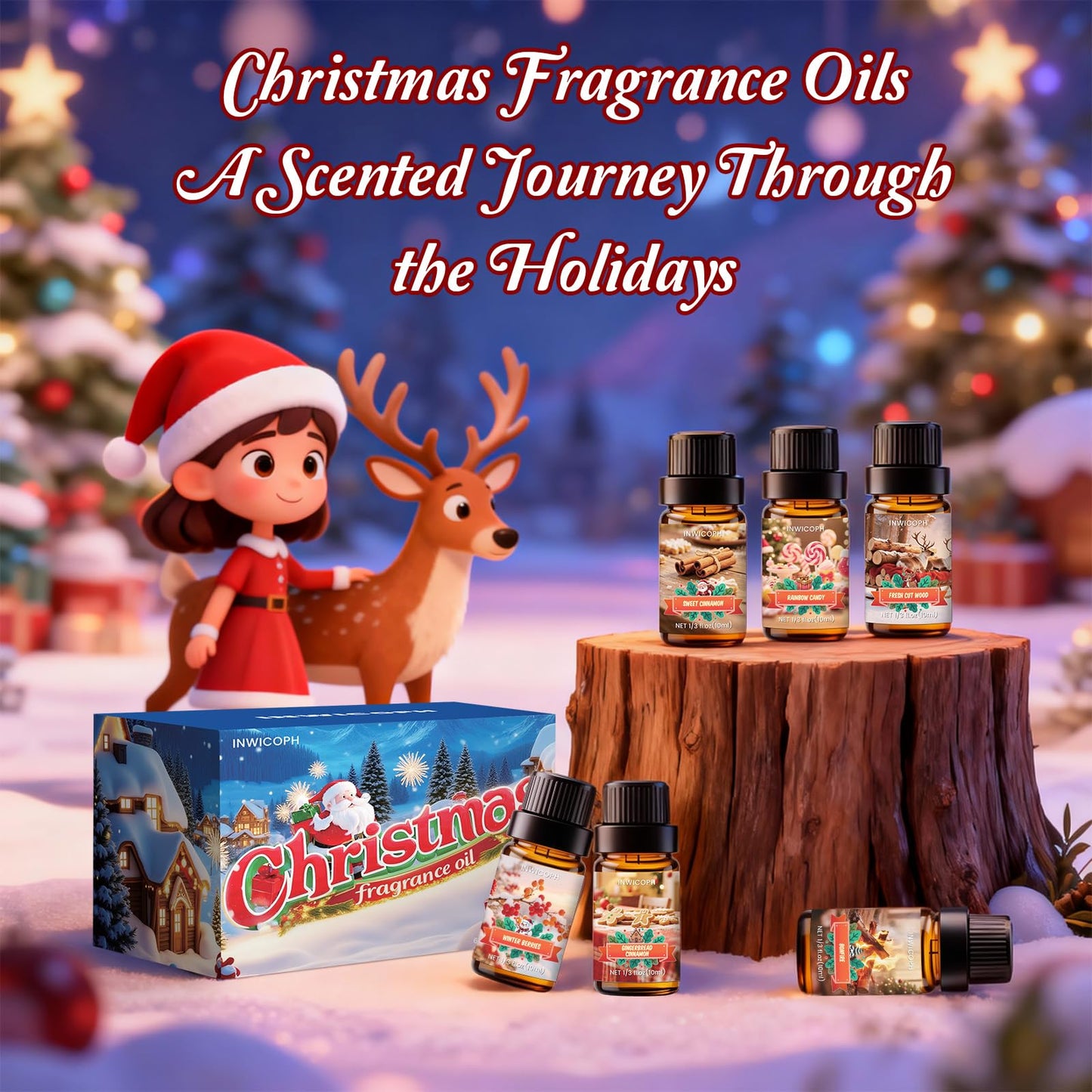 INWICOPH Christmas Fragrance Oil Set – 6×10ml Holiday Diffuser Oils