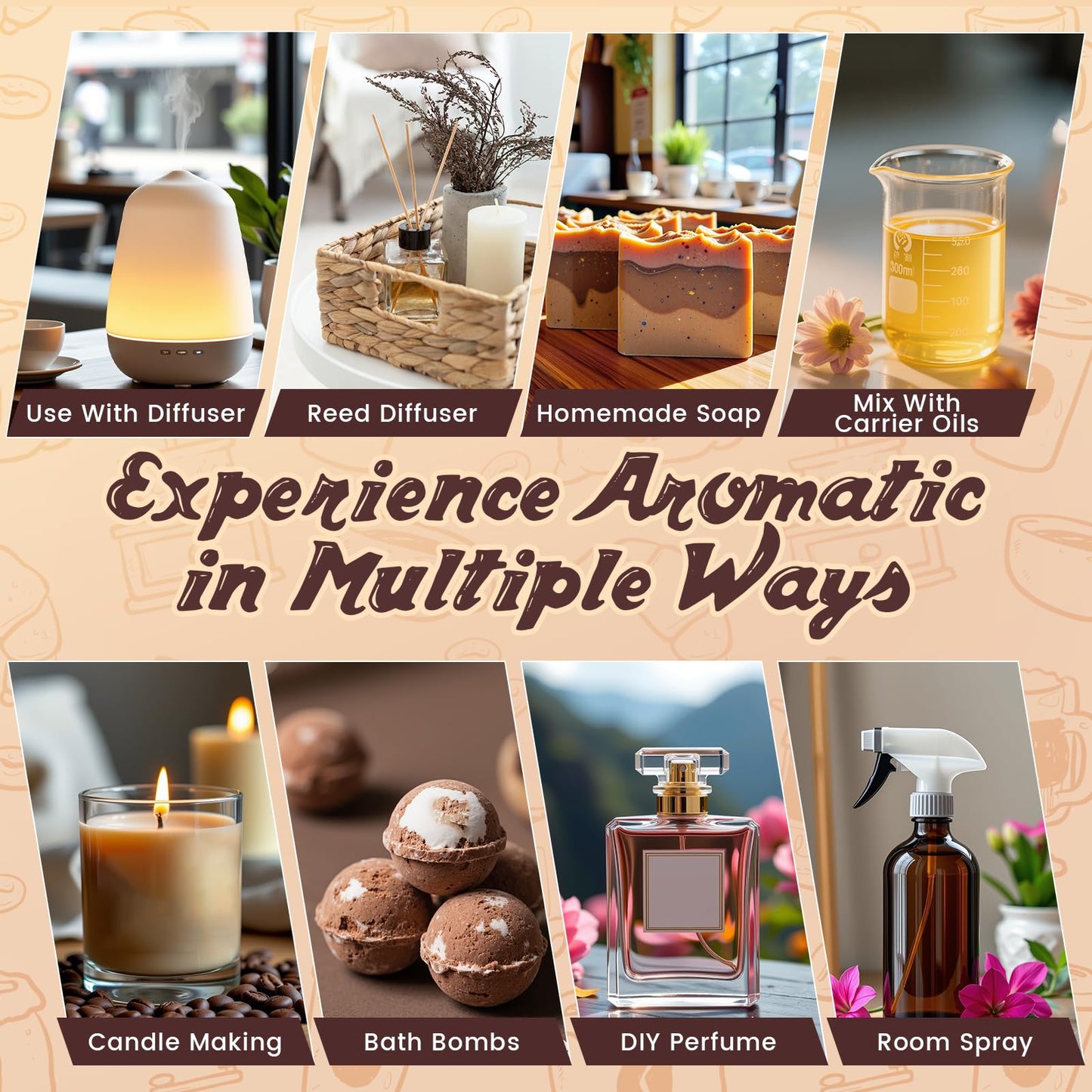INWICOPH Coffee Shop Fragrance Oil Set – 10 Scents for Candles, Diffusers, Soap Making | Espresso, Mocha, Chocolate & More