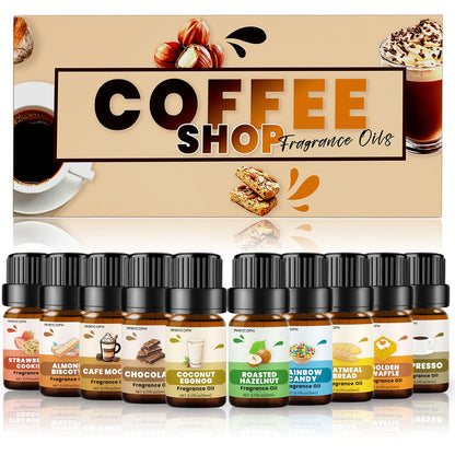 INWICOPH Coffee Shop Fragrance Oil Set – 10 Scents for Candles, Diffusers, Soap Making | Espresso, Mocha, Chocolate & More