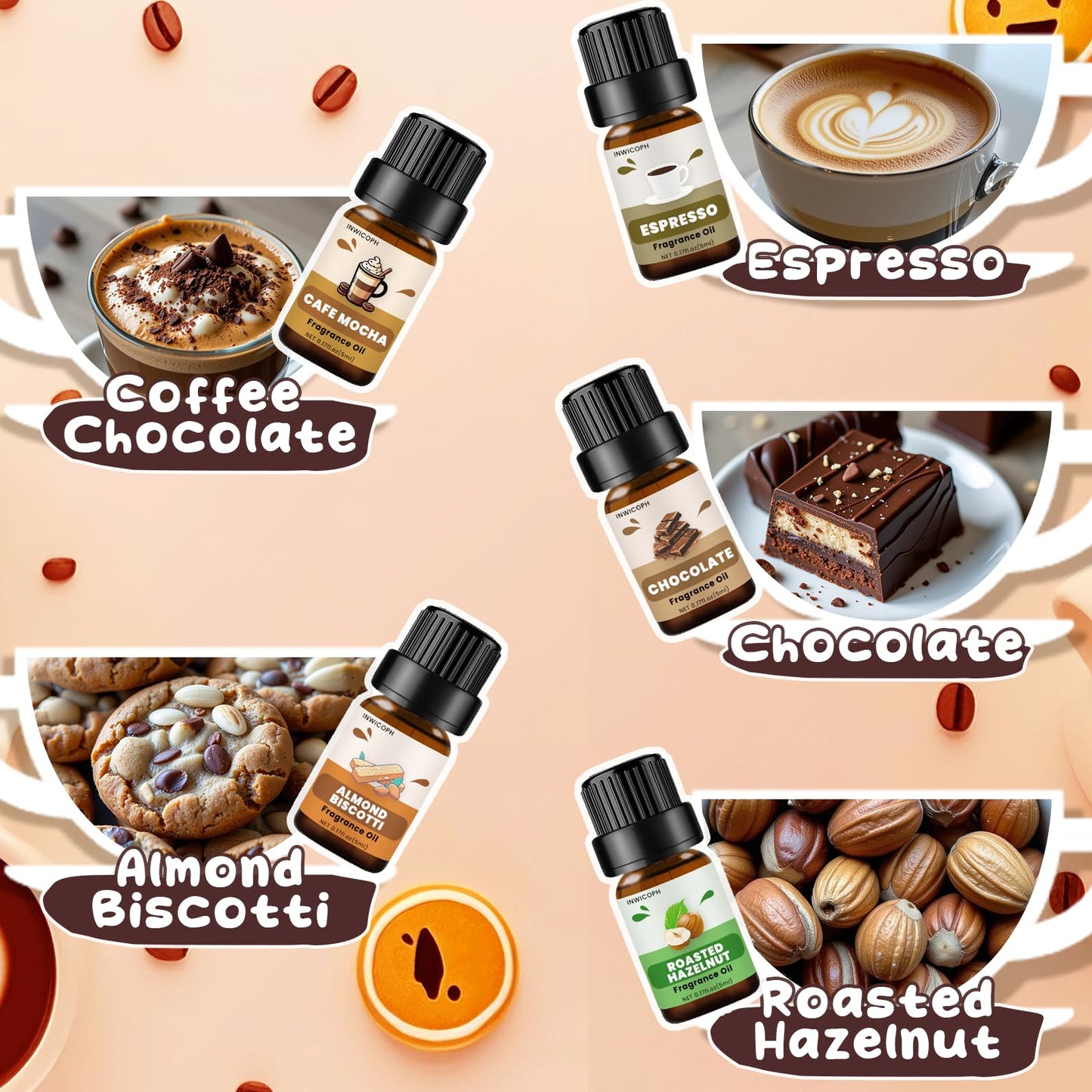 INWICOPH Coffee Shop Fragrance Oil Set – 10 Scents for Candles, Diffusers, Soap Making | Espresso, Mocha, Chocolate & More