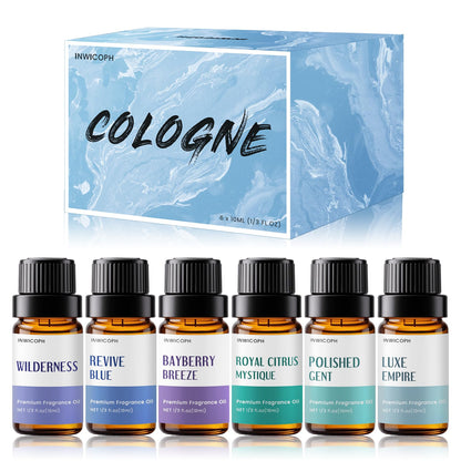 INWICOPH Fragrance Oils for Men - 6x10ml Cologne & Aromatherapy Set | Luxe Empire, Polished Gent, Bayberry Breeze