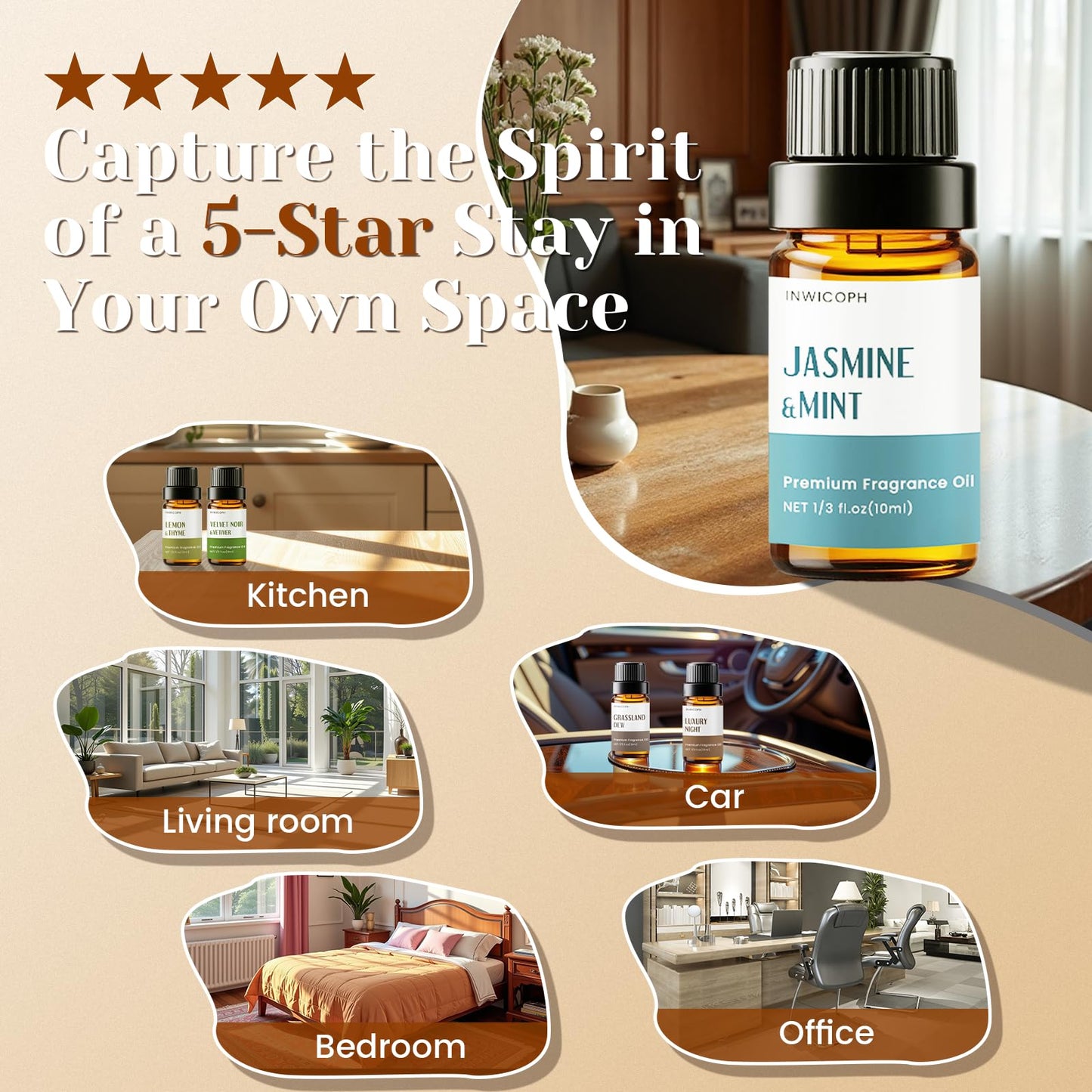 INWICOPH Hotel Fragrance Oil Set – 6x10ml Diffuser Oils for Candle & Soap Making