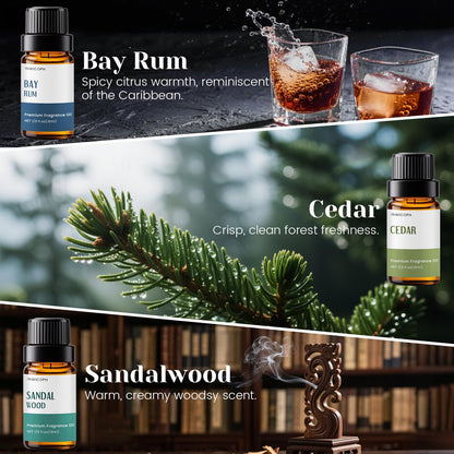 INWICOPH Men's Essential Oils Set - 6x10ml Leather, Teakwood & Bay Rum