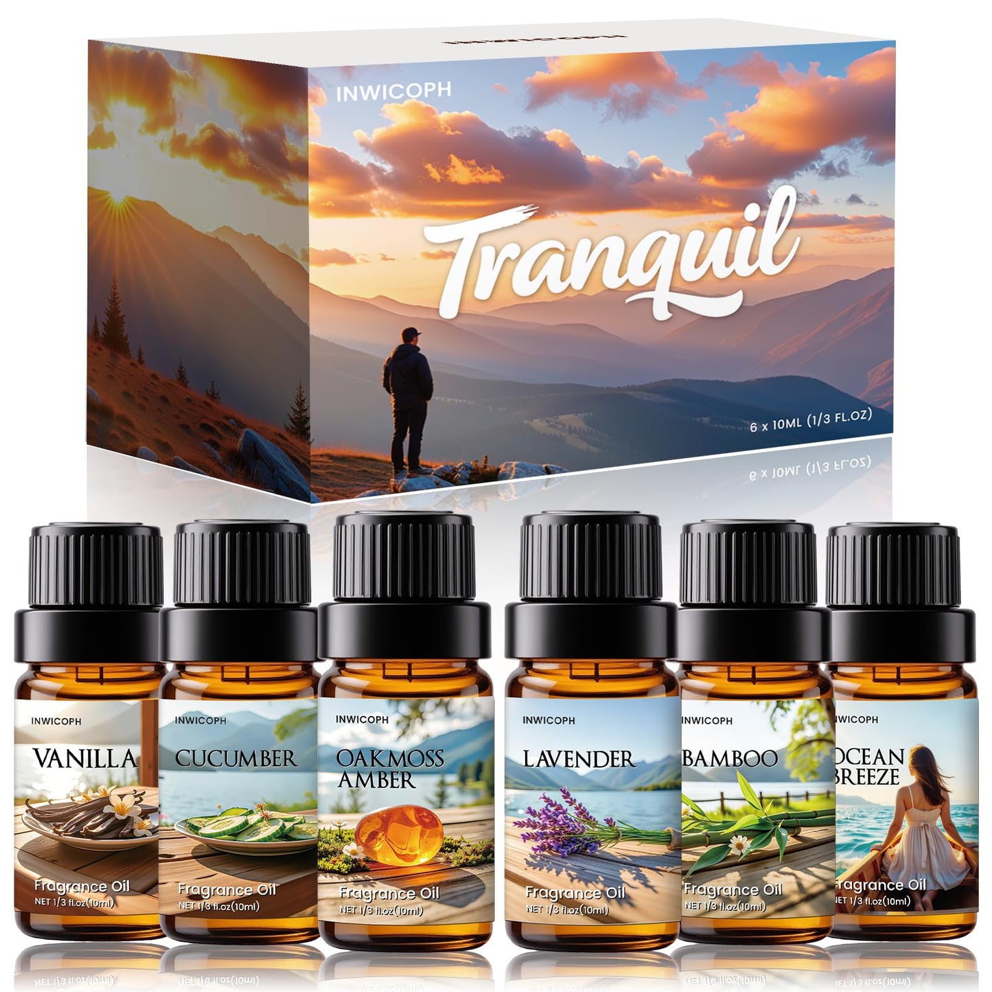 INWICOPH Tranquil Fragrance Oil Set | Nautal Tranquil Essential Oils for Diffuser, Candle & Soap Making