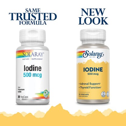 Solaray Iodine 500 mcg – Thyroid & Adrenal Support, Energy & Metabolism (Vegan, 30 Servings)