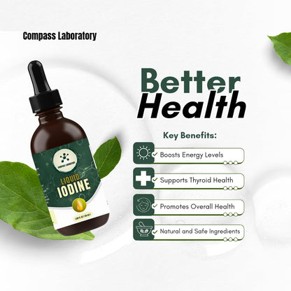 Compass Laboratory Iodine Liquid Drops – 50ml, 250mcg/Serving, High-Purity Dietary Supplement