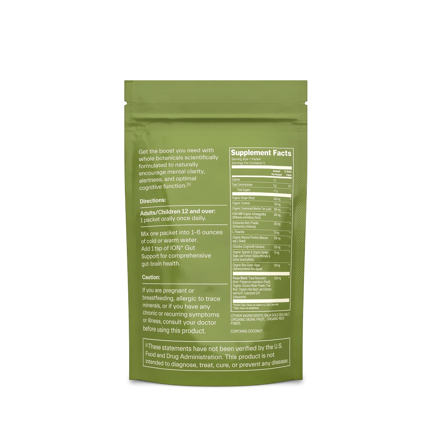 ION* Focused Mind Nootropic Powder Drink Mix – Matcha Brain Boost (5 Pack)