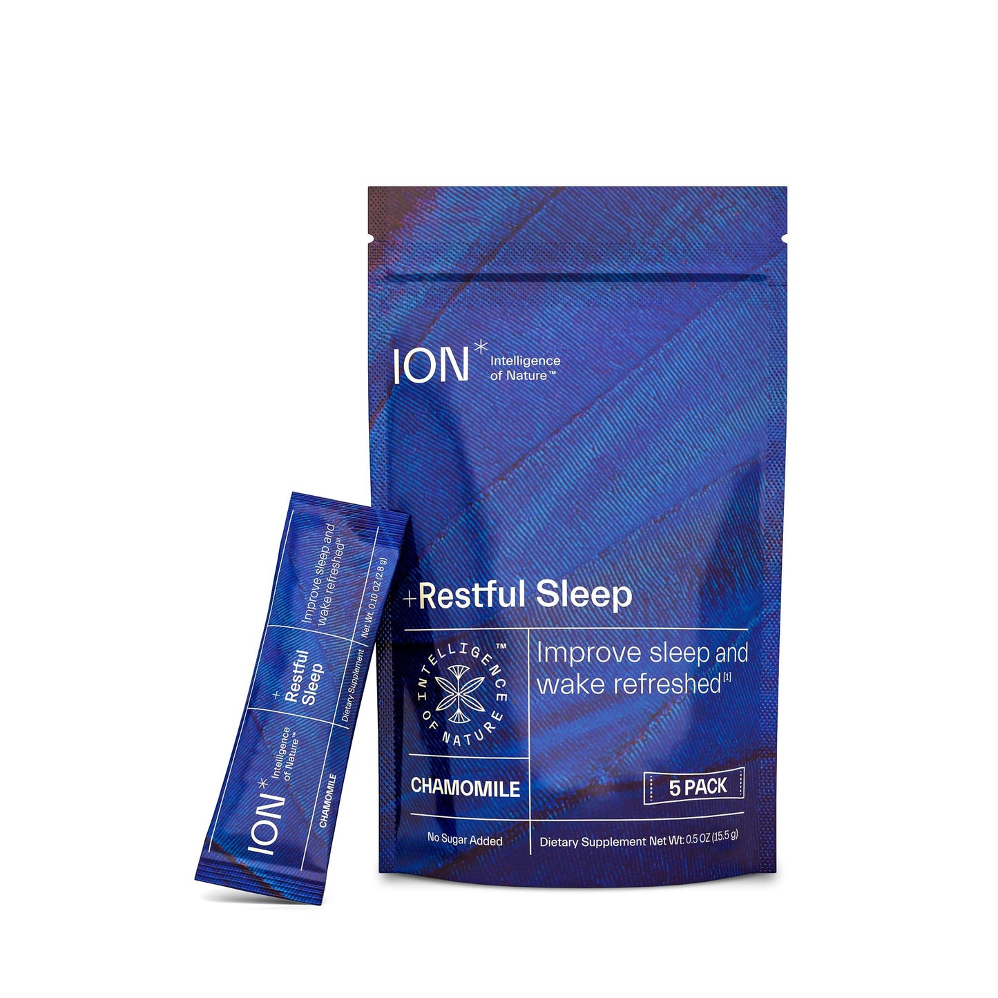 ION* Intelligence of Nature Restful Sleep - Ashwagandha Calm Sleep Aid Powder Drink Mix with Magnesium and L-Theanine (5 Packets) for Women and Men