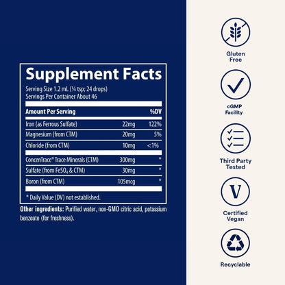 Trace Minerals Ionic Iron 22 mg – Immune Support & Energy (Liquid, 1.9 fl oz)