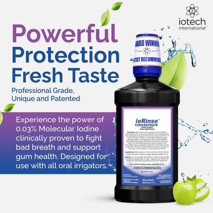 ioRinse Concentrated Irrigant with Active Molecular Iodine – Alcohol-Free Dental Irrigant for Waterpik & More