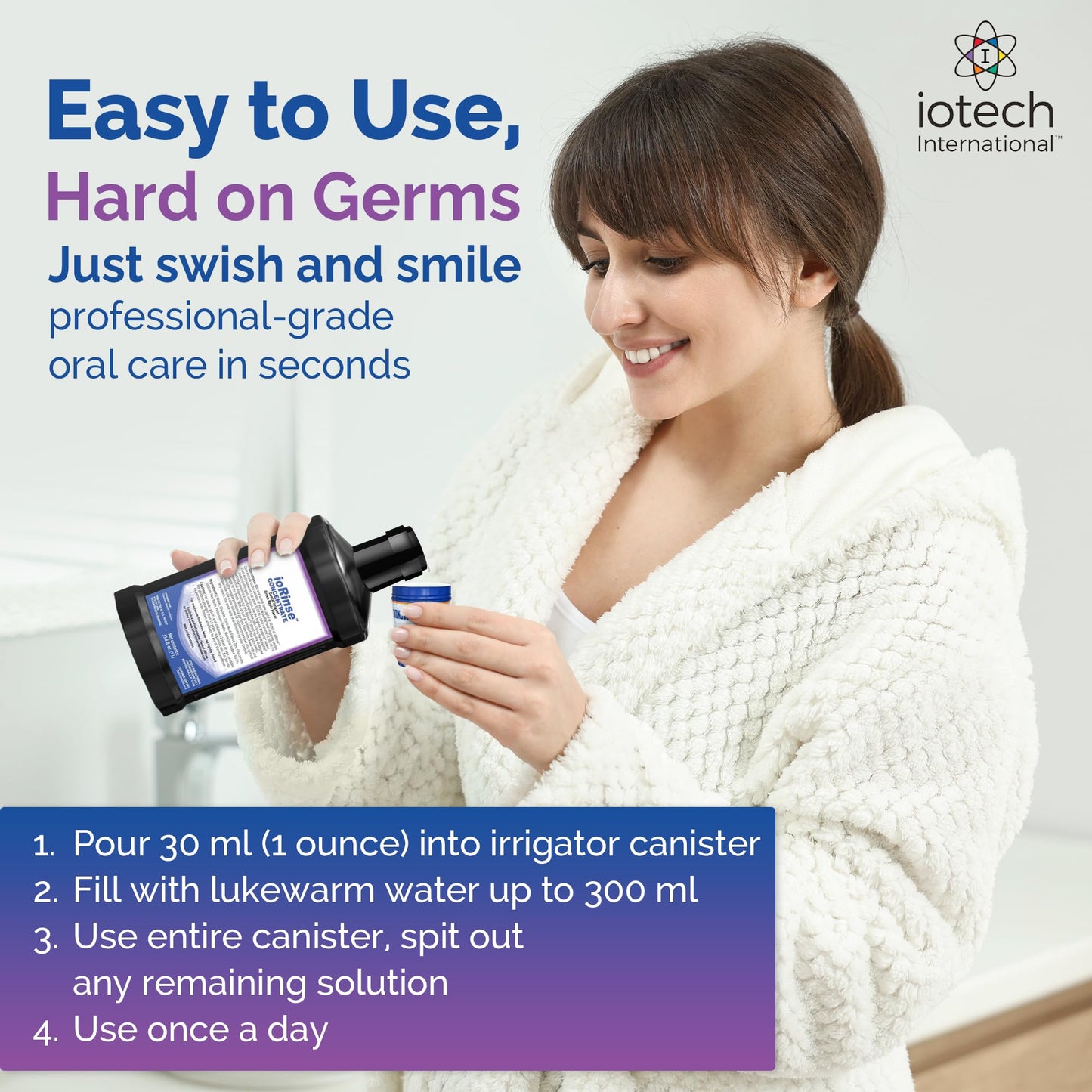 ioRinse Concentrated Irrigant with Active Molecular Iodine – Alcohol-Free Dental Irrigant for Waterpik & More