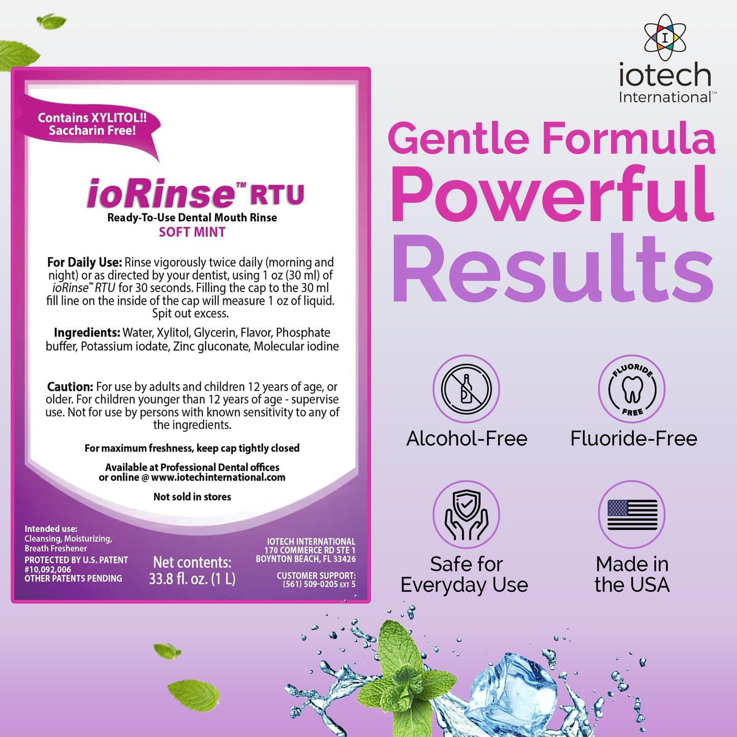 ioRinse RTU Mouthwash 1L – Alcohol-Free, Halitosis Relief, Soft Mint