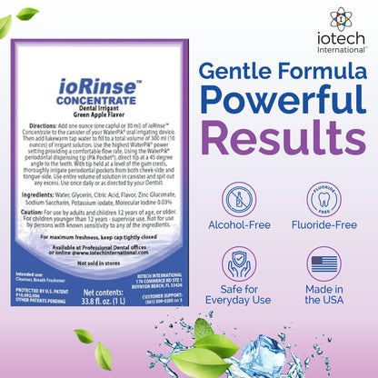 ioRinse Concentrated Irrigant with Active Molecular Iodine – Alcohol-Free Dental Irrigant for Waterpik & More