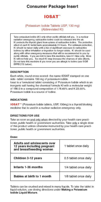 IOSAT Potassium Iodide 130 mg - 14 Tablets | Emergency Thyroid Protection