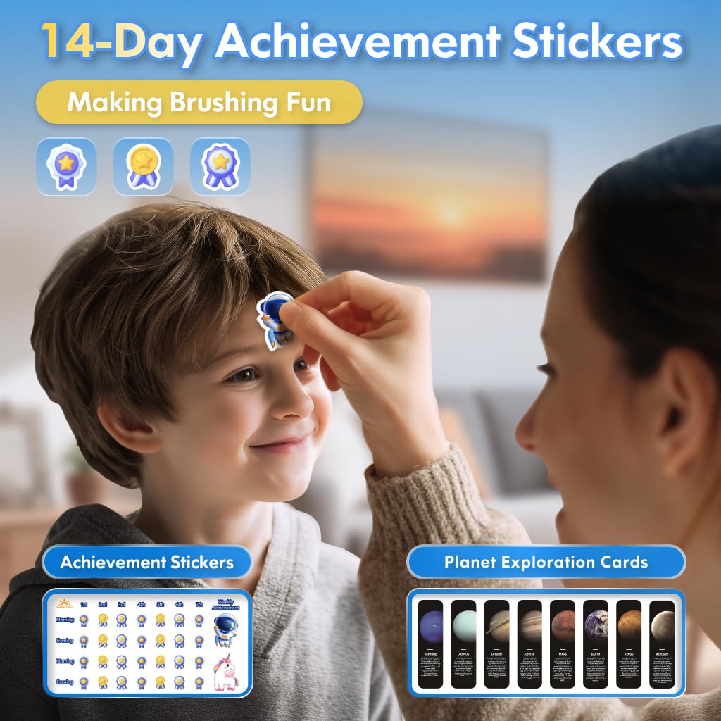 Kids Electric Toothbrush – Rechargeable Sonic Timer, 3 Modes, 4 Heads (Astronaut Black)
