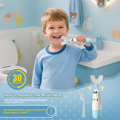 Kids U-Shaped Sonic Electric Toothbrush – 2 Brush Heads, 360° Cleaning, IPX7 Waterproof, Ages 2-7 (Blue)