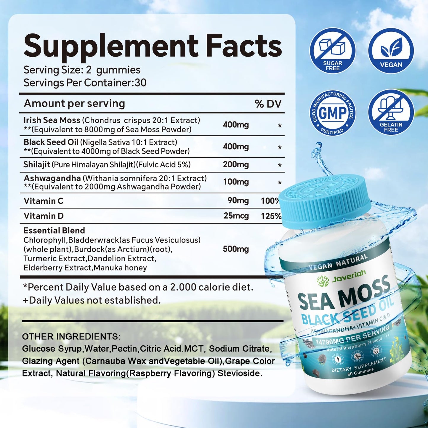 Vegan Ashwagandha Sea Moss Gummies - 60 Count | Immune Support, Digestive Health & 13-in-1 Bundle