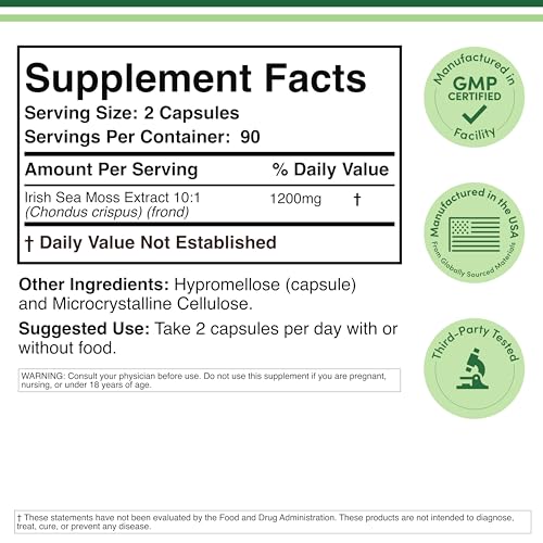 Irish Sea Moss Capsules 1200mg - 180 Count | Double Wood