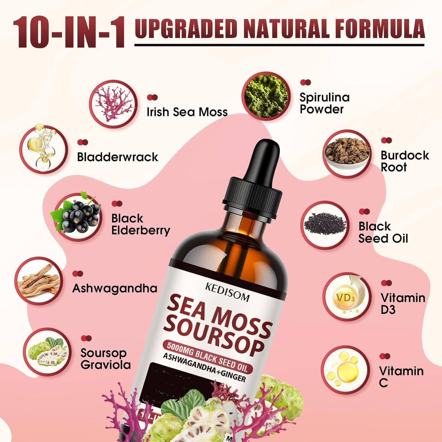 Sea Moss Liquid Drops 2 Oz – Organic Black Seed Oil + Irish Sea Moss Gel (Vegan) – 6X Stronger